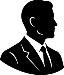 Professional vector silhouette profile of a businessman in a suit. Concept for corporate identity, male leadership, executive avatar, and career.