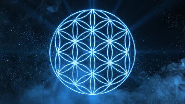 Glowing blue geometric pattern representing sacred geometry and spiritual