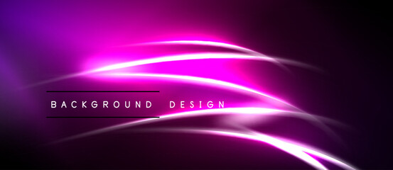 Obraz premium Abstract purple waves, glowing lines, dark background. Modern design element for digital projects, presentations. Minimalist style.