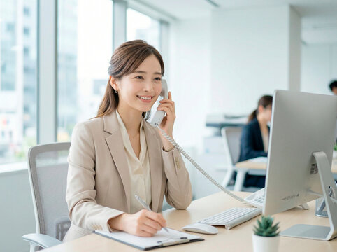 オフィスで電話対応する女性