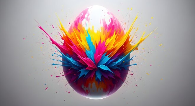 Vibrant easter egg with colorful feathers and floral patterns