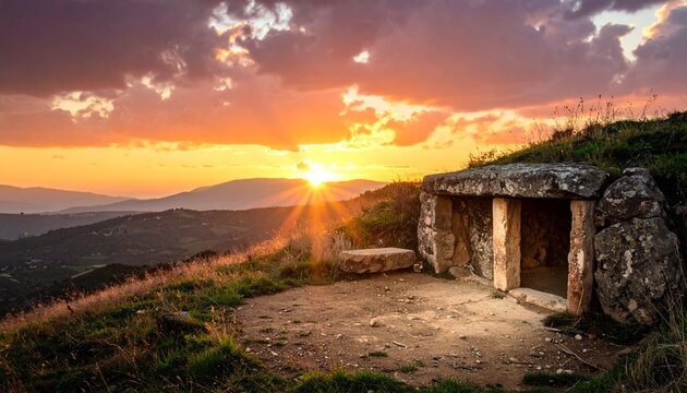 Ancient Dolmen at Sunset - A Mystical Journey Through Time and Nature.
