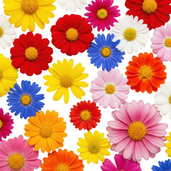 Vibrant multicolored daisies isolated on transparent background