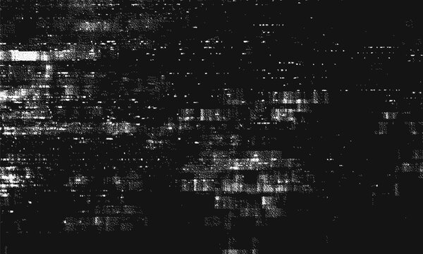 Glitch background. VHS grunge texture with noise effect and pixelation. Analog video digital errors. Retro pixel backdrop. Vector illustration.
