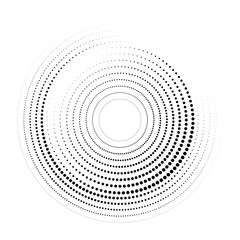 Fototapeta na wymiar Abstract Radial Halftone Dot Gradient Forming Dynamic Circular Dispersion Wave Pattern Design Element