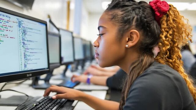 Young Programmer at Work: A focused individual intently codes, immersed in the digital world of software development. Capturing the essence of innovation and dedication.