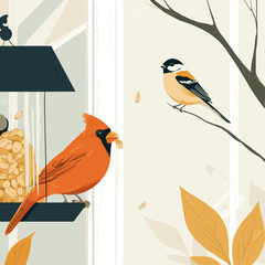 Cardinal and Chickadee at Window Feeder © Edik