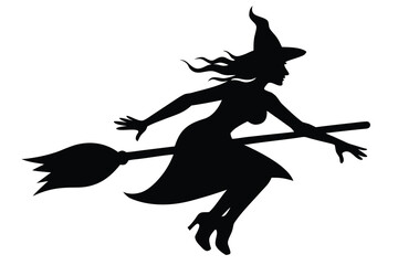 Witch, Sorceress Flying on Broomstick