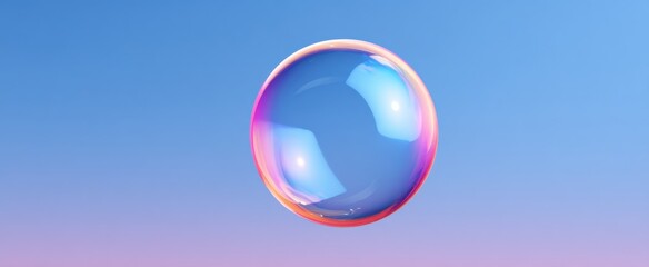 Fototapeta premium vibrant soap bubble drifting softly in a clear sunny sky backdrop
