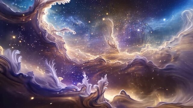 Animating feathery nebula clouds swaying in space, rippling tendrils, drifting dust for calm motion