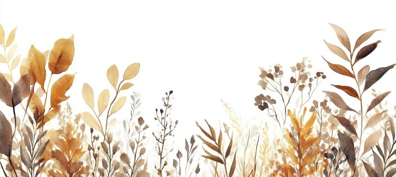 Soft and Serene Botanical Arrangement in Muted Hues, Watercolor Painting of Delicate Autumn Plants