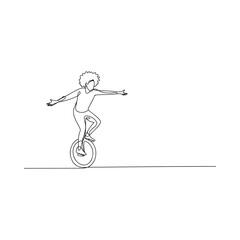 A minimalist line drawing depicts a person riding a unicycle © MDANTOR