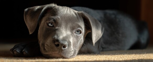 the charming gray puppy blissfully napping in gentle afternoon sunlight