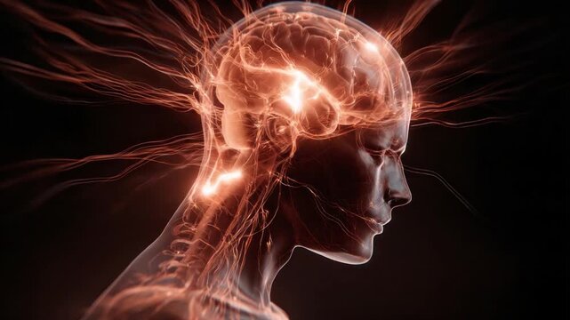 Mind's electric spark: A striking representation of the human mind, illuminated with glowing energy, symbolizing thought, knowledge, and the intricate workings of the brain.
