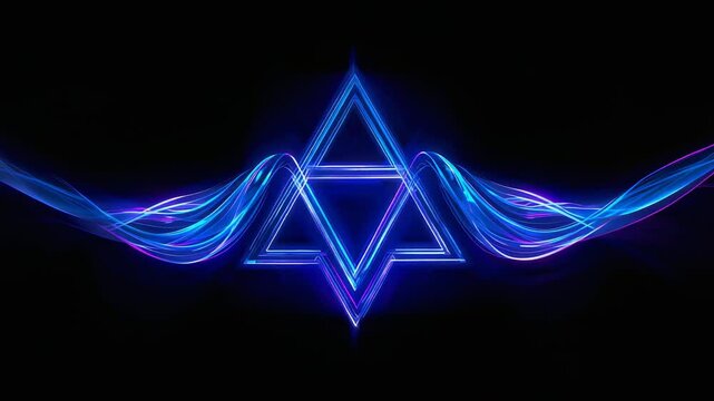 Loop starting, emblem overlapping triangles and thin bars pulsing on black canvas, producing pulse