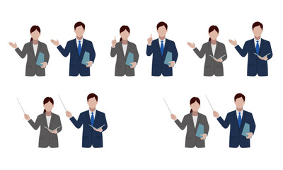 プレゼンするビジネスパーソン　ポーズ　セット