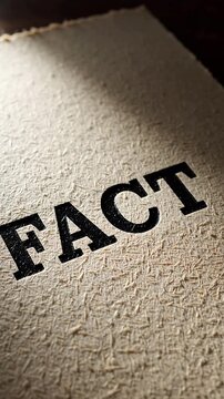 Close-up of the word FACT stamped on textured paper, emphasizing truth and reality