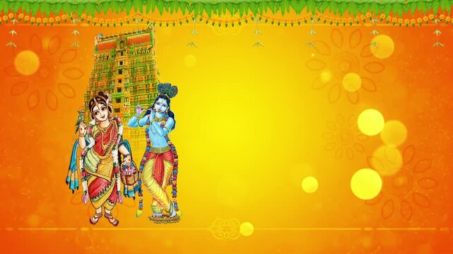 Animated Lord Krishna and Radha Backdrop &ndash; Traditional South Indian Temple Festival Background