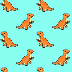 Cute Dinosaur Seamless Pattern with Cartoon Dino on Background  © Olga