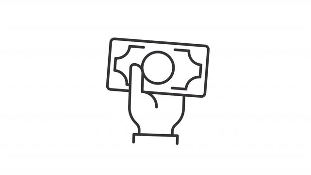 Animated hand holding cash line icon. Person getting salary animation. Paying with money. Financial savings. Income wage. Outline element on white background. HD video with alpha channel