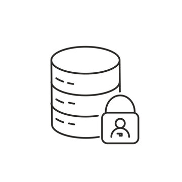 Data Privacy Icon Vector Line Art &ndash; Secure Database with Padlock, Information Security Concep