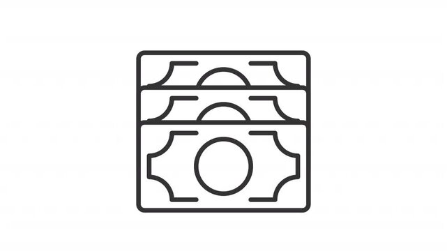 Animated stack of banknotes line icon. Prosperity animation. Payment with cash money. Financial management. Personal savings. Outline element on white background. HD video with alpha channel