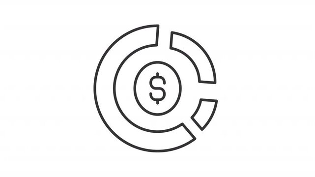 Animated asset allocation line icon. Business analytics animation. Dividing investment portfolio. Personal finances management. Outline element on white background. HD video with alpha channel