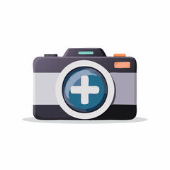 Obraz premium Camera with plus sign icon on the lens, cartoon digital artwork
