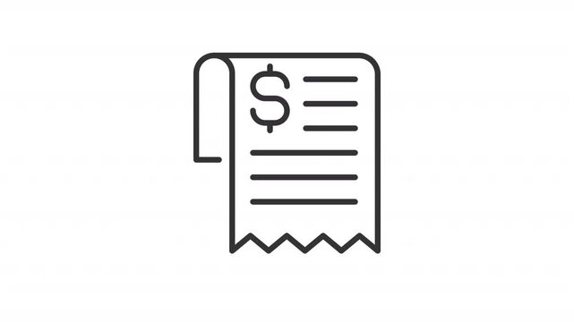 Animated bill line icon. Payment invoice animation. Statement of money owed for goods and services. Financial documentation. Outline element on white background. HD video with alpha channel