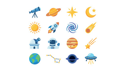 Collection of astronomy and space exploration icons.