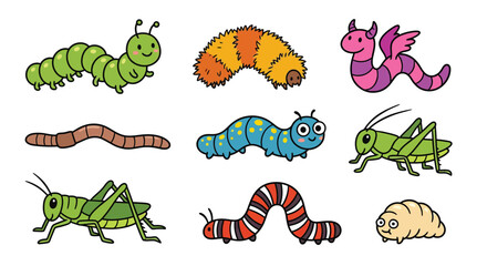 Colorful cartoon illustration of various insects and crawling creatures