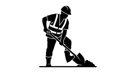Silhouette of a construction worker digging with a shovel © MdSamsuzzaman