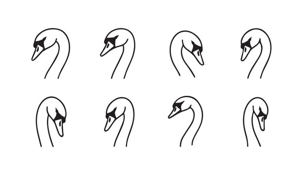 Eight Swan Heads Outline Pattern Simple Minimalist Stock Illustration