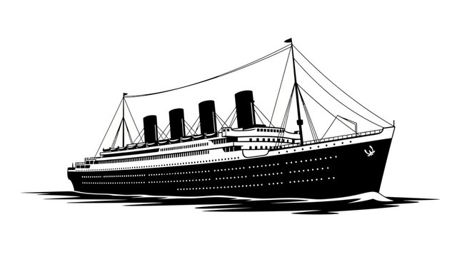 A striking black and white illustration of the iconic rms titanic ocean liner