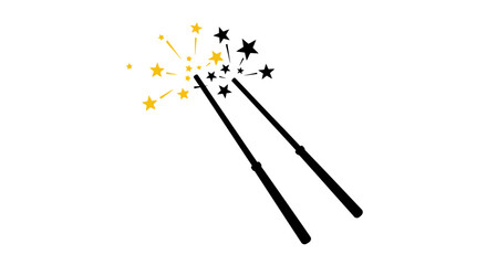 Two black magic wands emitting yellow and gold starbursts on white © MdSamsuzzaman