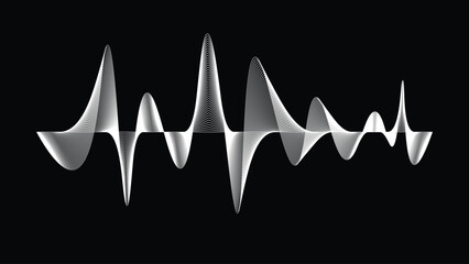 Dynamic White Sound Wave Audio Spectrum Visualization, Abstract Music Waveform Design Isolated on Dark Background, Modern Digital Technology Concept