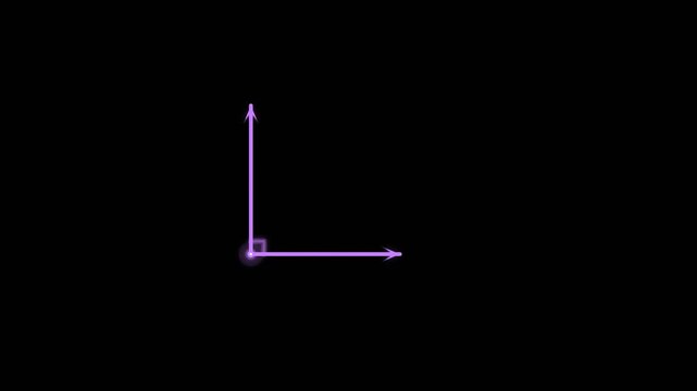 Geometric Angle Animation with Neon Purple Lines and 90-Degree Symbol on Black Background, Seamless Loop, Representing Precision and Mathematical Concepts