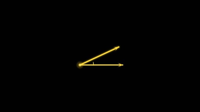 Geometric Angle Animation with Glowing Yellow Lines and 25-Degree Measurement on Black Background, Seamless Loop, Representing Mathematical Precision and Educational Content