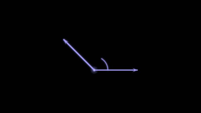 Geometric Angle Measurement Animation with Neon Lines and Degree Display on Black Background, Slow Motion, Seamless Loop, symbolizing precision and measurement