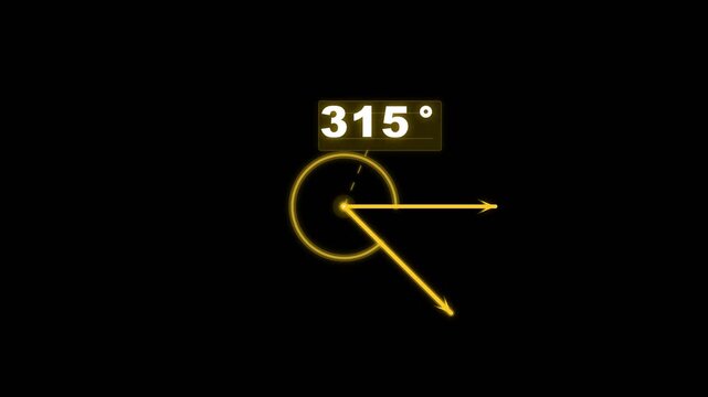 Glowing Compass Needle Pointing to 315 Degrees with Angular Measurement Display, Seamless Loop, symbolizing navigation, direction, and orientation
