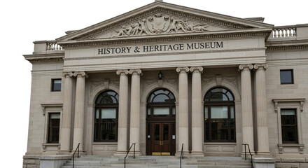 Obraz premium The history and technology museum building with columns isolated on transparent background