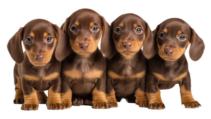 Chocolate Dachshund puppy collection set in various poses transparent background