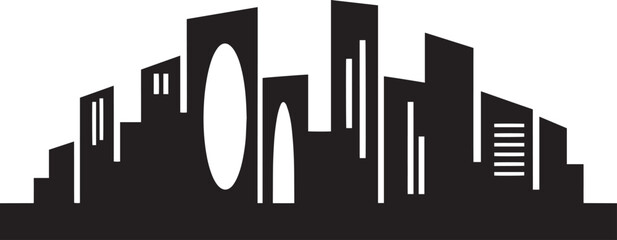 Modern city skyline silhouette illustration with distinctive architectural shapes