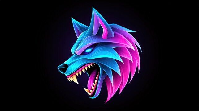 A neon cyber wolf snarling as it breaches a digital firewall, symbolizing a brute-force attack.