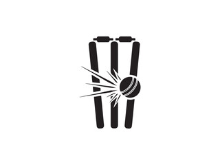 Cricket wicket with ball hitting stumps illustration.