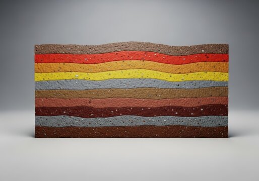Detailed cross-section view of stratified earth layers, showing varied colors, textures, and geological history in the soil profile, profile, abstract, horizon