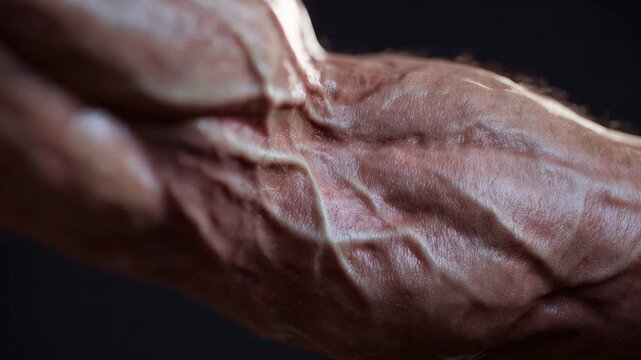 Veins of Strength: An up-close shot of a toned arm, showcasing intricate network of visible veins, depicting raw strength and human anatomy.