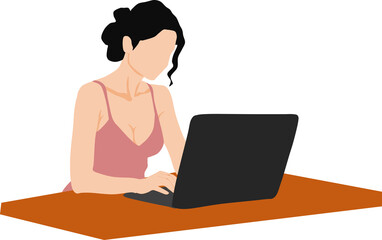 パソコンで副業をする女性のイラスト