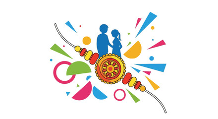 Obraz premium Raksha Bandhan: Brother and Sister Silhouette with Colorful Rakhi and Festive Background