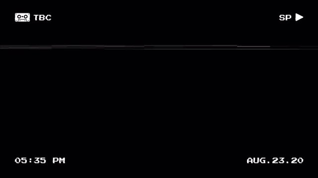 VHS tape playback screen with pixelated on screen display, scanline noise, signal distortion for overlay. Analog tape monitor interface with distortion and tracking noise for editing. 4K Video